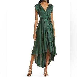 Lulus - Satin Hunter green High low dress. Size XL wedding guest dress